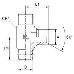 Steel Run Tee, Male BSPP -32 X Male BSPT -32 X Male BSPP -32