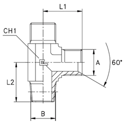 Steel Run Tee, Male BSPP -32 X Male NPT -32 X Male BSPP -32