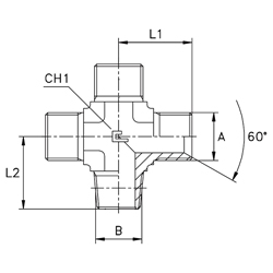 Steel Cross, Male BSPP -32 X Male BSPP -32 X Male BSPP -32 X Male NPT -32