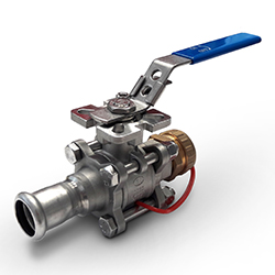 316L 3-Piece Ball Valve with Hose Connection, 22mm x 1"